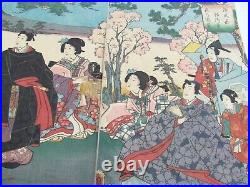 JAPANESE WOODBLOCK PRINT TRIPTYCH antique Utagawa Kunisada II 1862