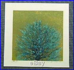JOICHI HOSHI Japanese Woodblock Print TREE TOP (BLUE)