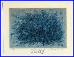 JOICHI HOSHI Original Japanese Woodblock Print Blue Thicket Signed by pencil