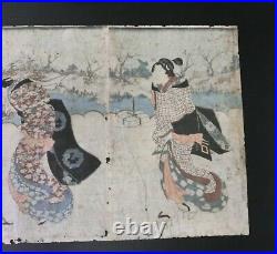 Japan Antique Woodblock prints Ukiyo-e TOYOKUNI 73x37cm/28.5x14.4inch Triptych