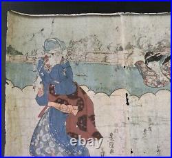 Japan Antique Woodblock prints Ukiyo-e TOYOKUNI 73x37cm/28.5x14.4inch Triptych