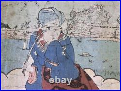 Japan Antique Woodblock prints Ukiyo-e TOYOKUNI 73x37cm/28.5x14.4inch Triptych