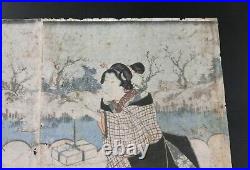 Japan Antique Woodblock prints Ukiyo-e TOYOKUNI 73x37cm/28.5x14.4inch Triptych