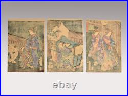 Japan Antique woodblock print Ukiyoe yoshiwara beauty Kunichika Meiji Original