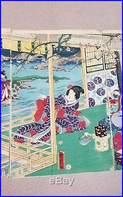 Japanese 19th Century C1864 Kunisada II Triptych Woodblock Print
