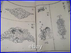 Japanese Antique Woodblock Print 2 Book Set Banbutsu Hinagata Gaff Yokai, Bird