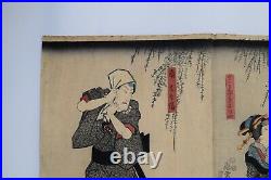 Japanese EDO Original Ukiyo-e woodblock Actor print by TOYOKUNI III TRIPTYCH