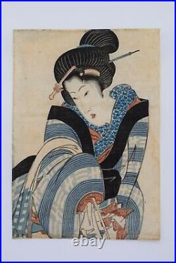 Japanese EDO Original Ukiyo-e woodblock print Beauty by KIKUKAWA Eizan 2 prints