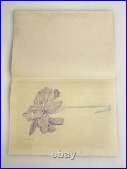 Japanese Iris Woodblock Print Hand Colored 1921 Manabu Miyoshi Botanical Antique