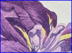 Japanese Iris Woodblock Print Hand Colored 1921 Manabu Miyoshi Botanical Antique