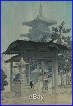 Japanese Kawase Hasui Unmounted Woodblock Print Zentsuji Temple Rain Sg Seal