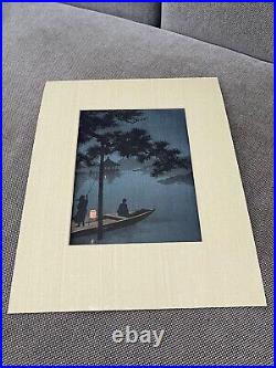 Japanese Koho Shoda Woodblock Print Night at Lake Biwa Shubi Pine Tree
