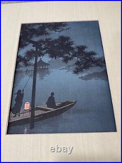 Japanese Koho Shoda Woodblock Print Night at Lake Biwa Shubi Pine Tree