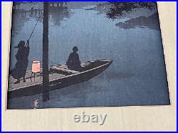 Japanese Koho Shoda Woodblock Print Night at Lake Biwa Shubi Pine Tree