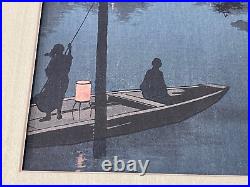 Japanese Koho Shoda Woodblock Print Night at Lake Biwa Shubi Pine Tree