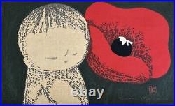 Japanese MCM Woodblock Print Vintage POPPY KAWANO KAORU MODERNIST