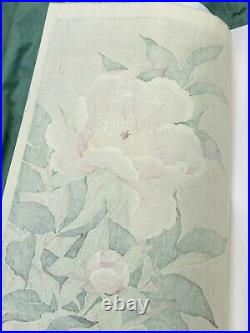 Japanese Mid C. Floral woodblock print Peonies Shodo Kawarazaki
