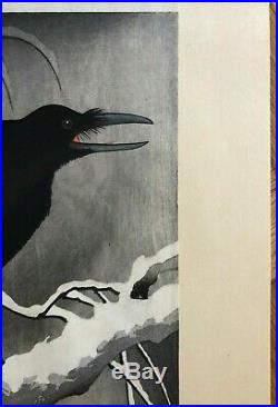 Japanese Ohara Koson (1877-1945) Crow On A Snowy Bough Woodblock Print