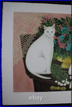Japanese Print Lithograph Woodblock, Silkscreen Print Cat