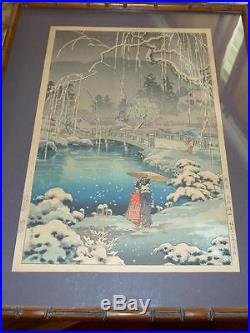 Japanese RARE Kyoto Maruyama by Koitsu Wintertime Woodblock Print Must SEE Fine