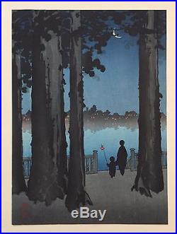 Japanese Shoda Koho Original Woodblock Print-ueno Park-hasegawa Night Scenes