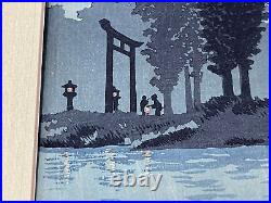 Japanese Takahashi Shotei Woodblock Print Moonrise at Tsukagoshi Myojin Shrine