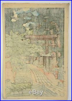 Japanese Unmounted Woodblock Print Kawase Hasui Kumagaya Temple Watanabe Seal
