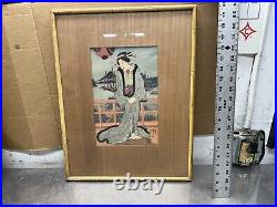 Japanese Wood Block Print Fashon Woman Signed Framed