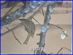 Japanese Woodblock Print Aplicot and Nightingale? Rakuzan Bird Vintage