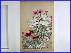 Japanese Woodblock Print DIANTHUS Rakuzan 1931 Flower Vintage Original