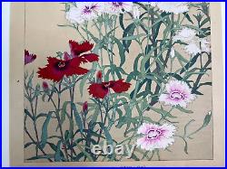 Japanese Woodblock Print DIANTHUS Rakuzan 1931 Flower Vintage Original