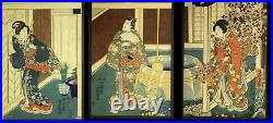 Japanese Woodblock Print Genji Triptych Toyokuni III