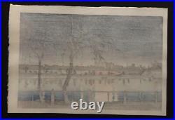 Japanese Woodblock Print Genuine Kawase Hasui Night Pond Edge Shinobazu New