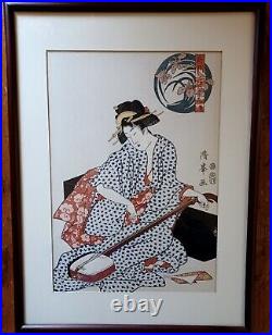 Japanese Woodblock Print Kiyomine Torii 1787-1868 Beauty and the Samesen