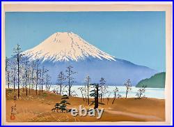 Japanese Woodblock Print Lake Yamanakako in late autumn Tomikichiro Mt. Fuji