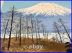 Japanese Woodblock Print Lake Yamanakako in late autumn Tomikichiro Mt. Fuji