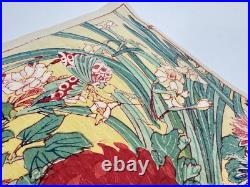Japanese Woodblock Print Mokuhan Chiyogami? Omochae Large Flower 1870-1910