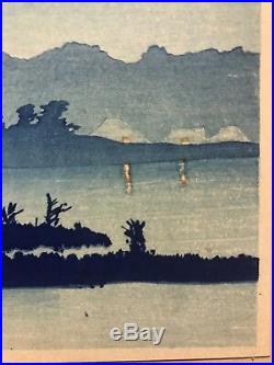 Japanese Woodblock Print Moon Rising at Naganuma by Shotei 1920s or 30s