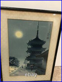 Japanese Woodblock Print Moon over the Kiyomizu-dera Temple after Rain