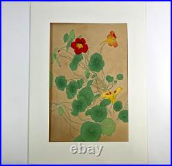 Japanese Woodblock Print NASTURTIUM Rakuzan Chigusa Soun Flower Vintage