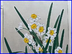 Japanese Woodblock Print Narcissus Kawarazaki Shodo Floral Botanical Art