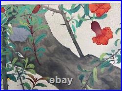 Japanese Woodblock Print Pomegranate and Golden Bird Rakuzan Bird Vintage