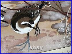 Japanese Woodblock Print Pussy willow and Plover Rakuzan Bird Vintage