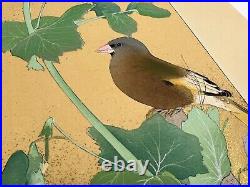 Japanese Woodblock Print Red peas and Loquat Rakuzan Bird Vintage Original
