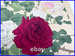 Japanese Woodblock Print Rose Rakuzan 1931 Flower Vintage Original