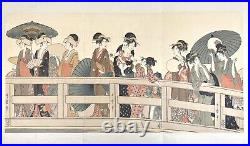 Japanese Woodblock Print Ryogoku Bridge Utamaro Ukiyo-e Ha Gashu No. 144