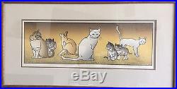 Japanese Woodblock Print SEVEN CATS Framed and Signed TSUKASA YOSHIDA Rare