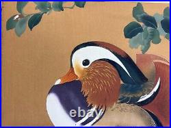 Japanese Woodblock Print Sasanqua and Mandarin Duck Rakuzan Bird Original