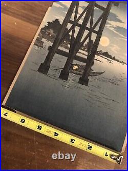 Japanese Woodblock Print Shin Hanga Full Noon Under The Bridge 20th Century