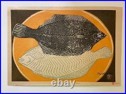 Japanese Woodblock Print Shiro Kasamatsu Oban 1957 Flat Fish #53 Ltd Ed